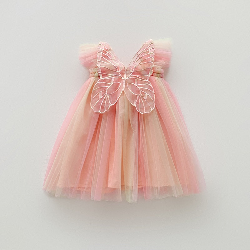 Children's colorful tulle dress with butterfly wings