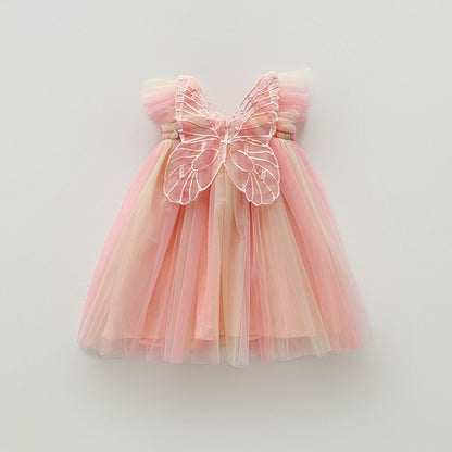 Children's colorful tulle dress with butterfly wings