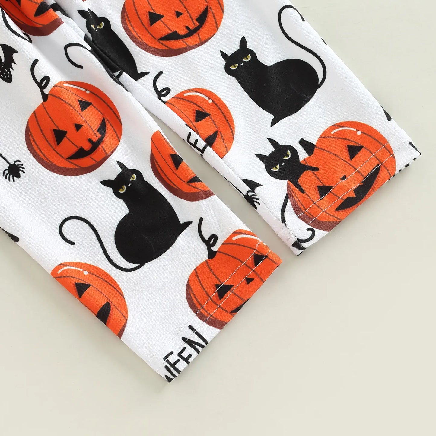 Halloween Outfits Letter Pumpkin Cat Bat Print