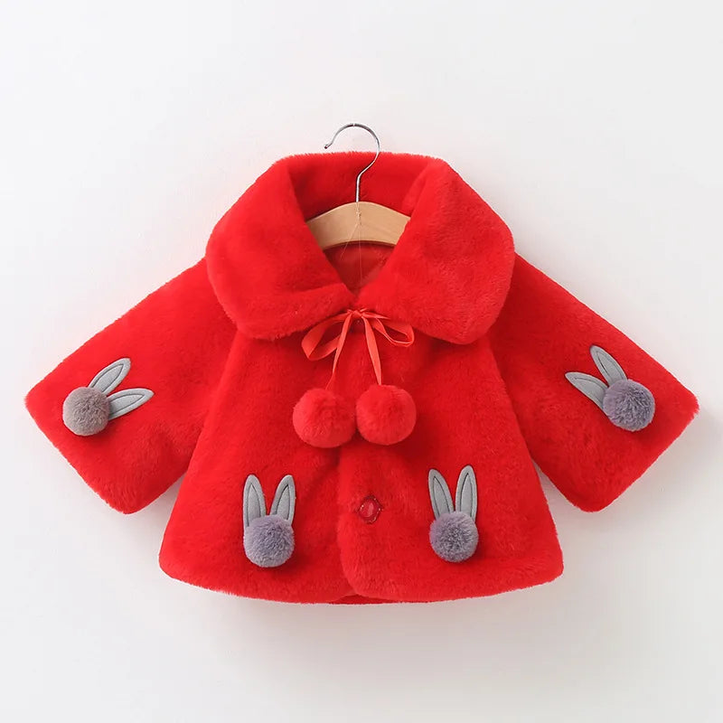 Children's Women's Plush Pompom Bunny Coat