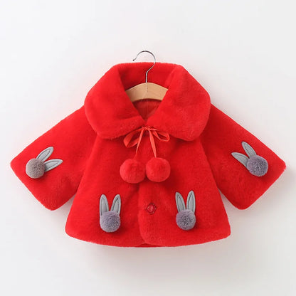 Children's Women's Plush Pompom Bunny Coat