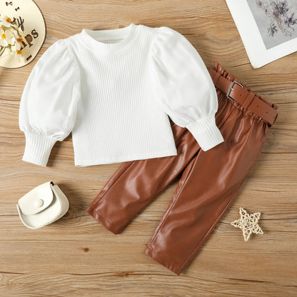 Children's set with brown pants with belt