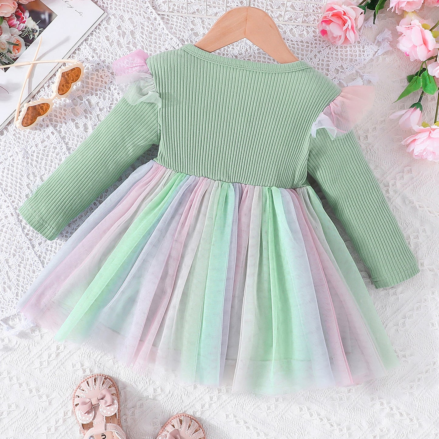 Children's Dress with bow and colorful skirt