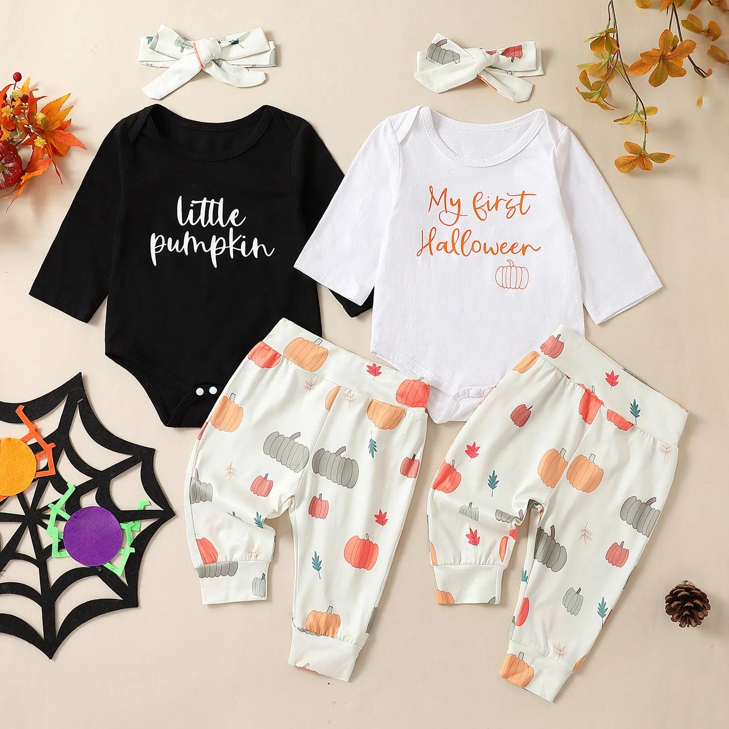 Romper Tops+Pumpkin Sweatpants+Hairband Halloween Clothes