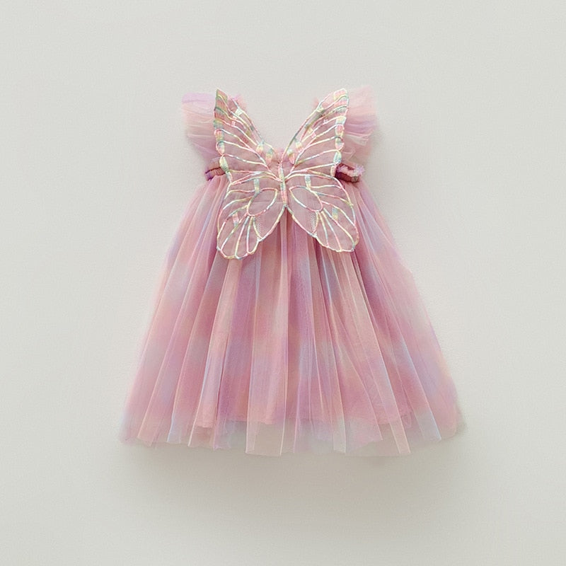 Children's colorful tulle dress with butterfly wings