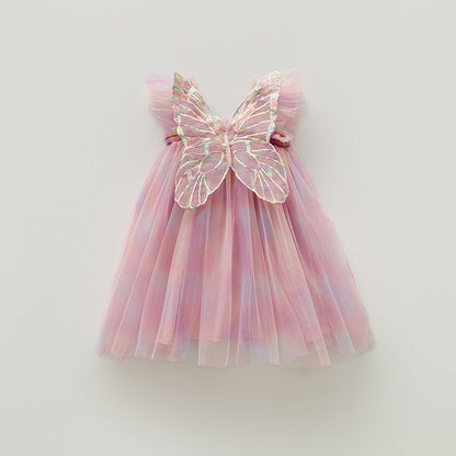 Children's colorful tulle dress with butterfly wings