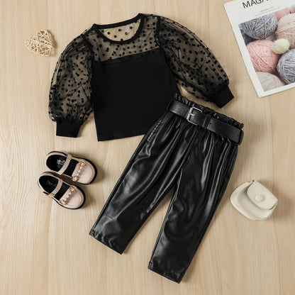 Children's set with ball blouse and black pants