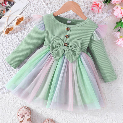 Children's Dress with bow and colorful skirt