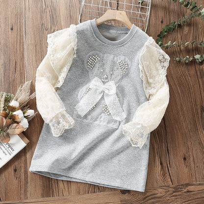 Children's dress with bear and lace