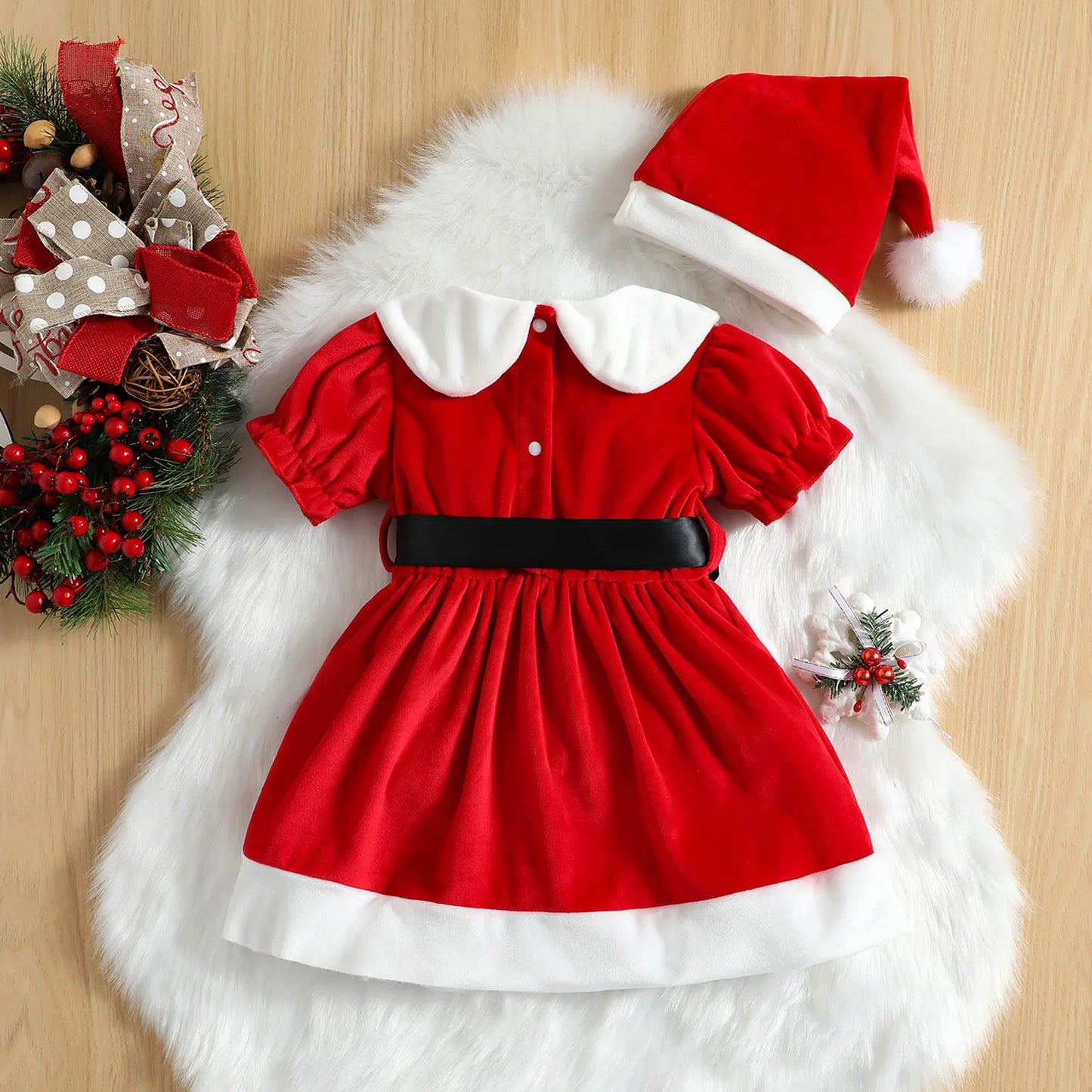 Children's Mama Claus dress with black belt