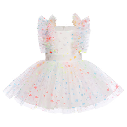 Children's Dress with Ruffled Sleeves and Tulle