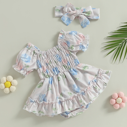 Vintage floral baby dress + headband