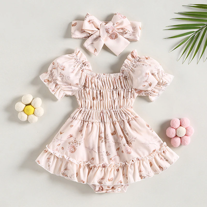 Vintage floral baby dress + headband