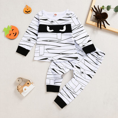 Halloween Clothes Outfits Cute Mummy Long Sleeves Tops+Pants Sets Halloween