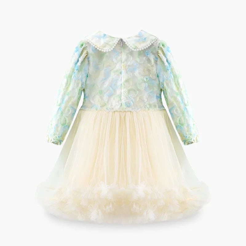 Children's Dress Floral Tulle Collar Pearls