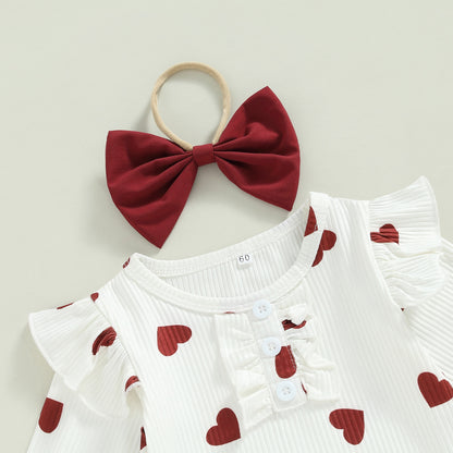 Children's set with red skirt, blouse with hearts + headband