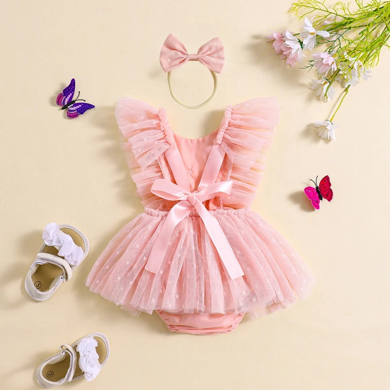 Infant Girl Bodysuit Tulle Butterflies + Bow