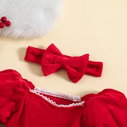 Children's dress with long Mama Claus sleeves + headband