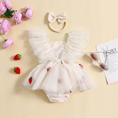 Children's Strawberry Tulle Bodysuit + Bow