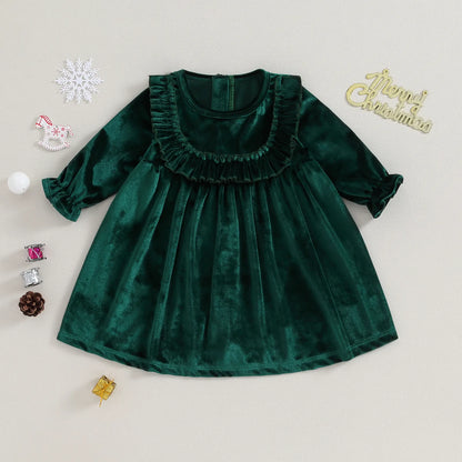 Children's velvet dress with ruffles