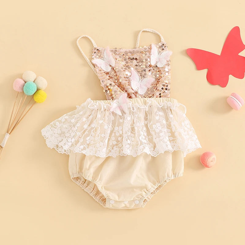 Shiny Female Infant Bodysuit Butterflies