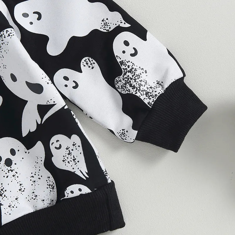 Long Sleeve Ghost Print Tops and Pants Set Toddler Halloween