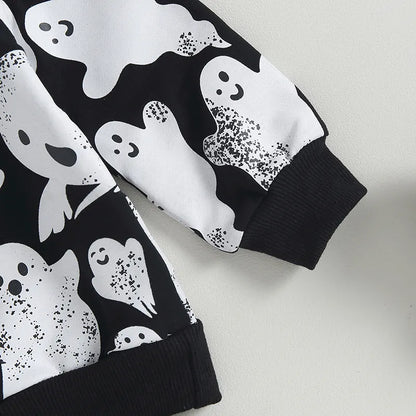 Long Sleeve Ghost Print Tops and Pants Set Toddler Halloween