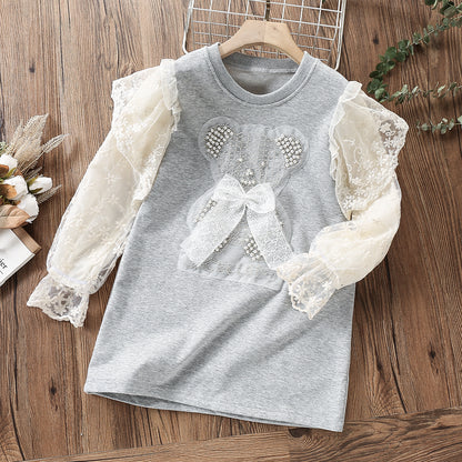 Children's dress with bear and lace