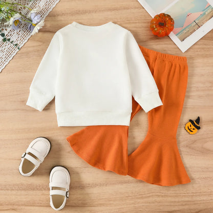 Halloween Long Sleeve Pumpkins Prints Tops Pants 2PCS