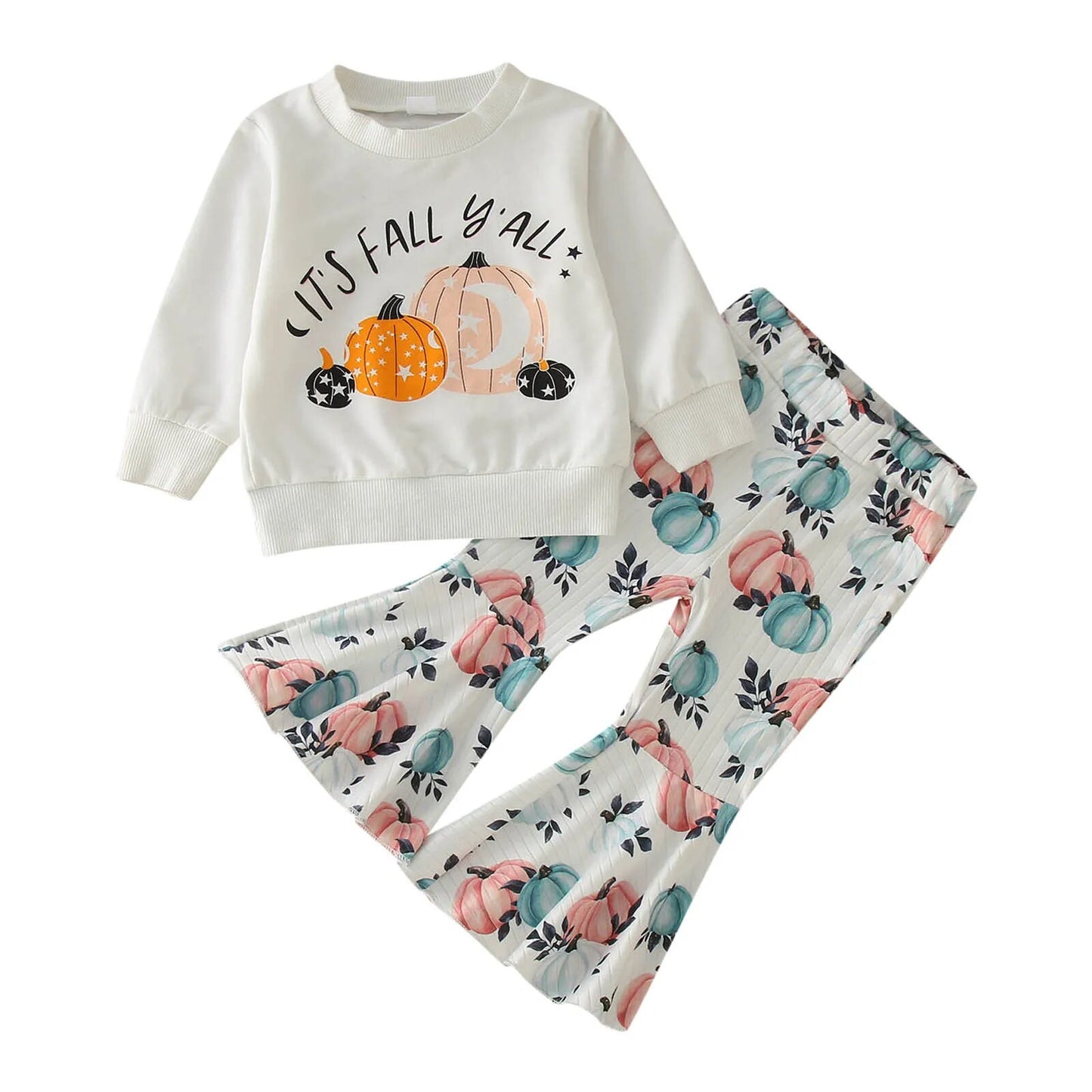 Halloween Clothes Sets Fall Winter Long Sleeve Tops Pumpkin Flare Pants