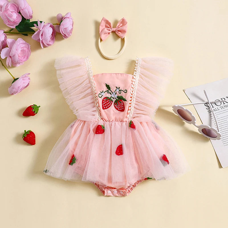 Children's Strawberry Tulle Bodysuit + Bow