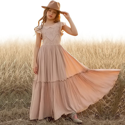 Children's Long Dress With Fower Lace