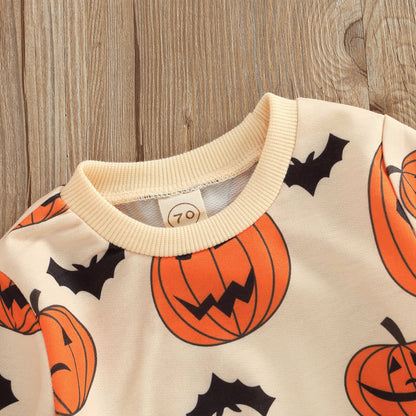 Pumpkin and Bat children's cold-weather blouse