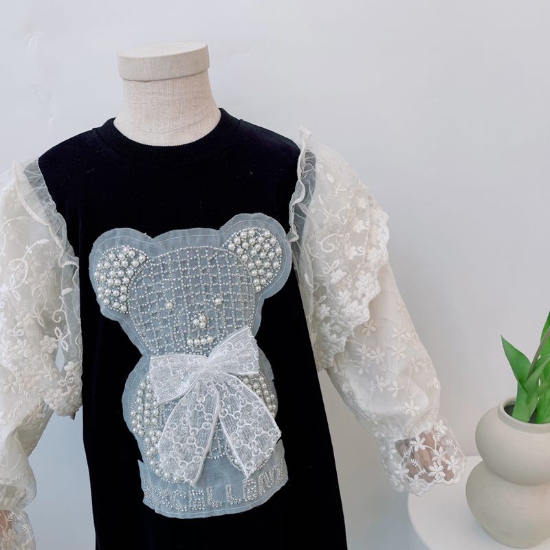 Children's dress with bear and lace