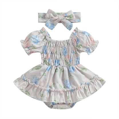 Vintage floral baby dress + headband