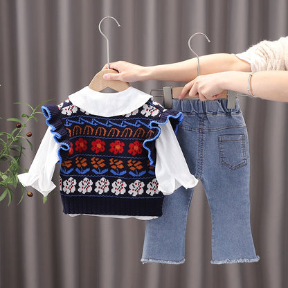 Women's children's set with flowered vest