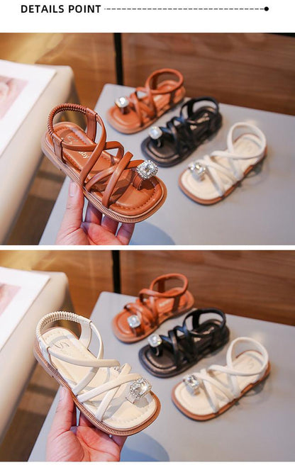 Children's sandal braided with shiny stone