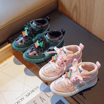 Children's toy sneakers with glitter