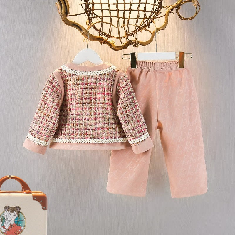 Pink Children's Set with Plaid and Bow