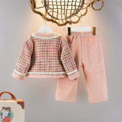 Pink Children's Set with Plaid and Bow