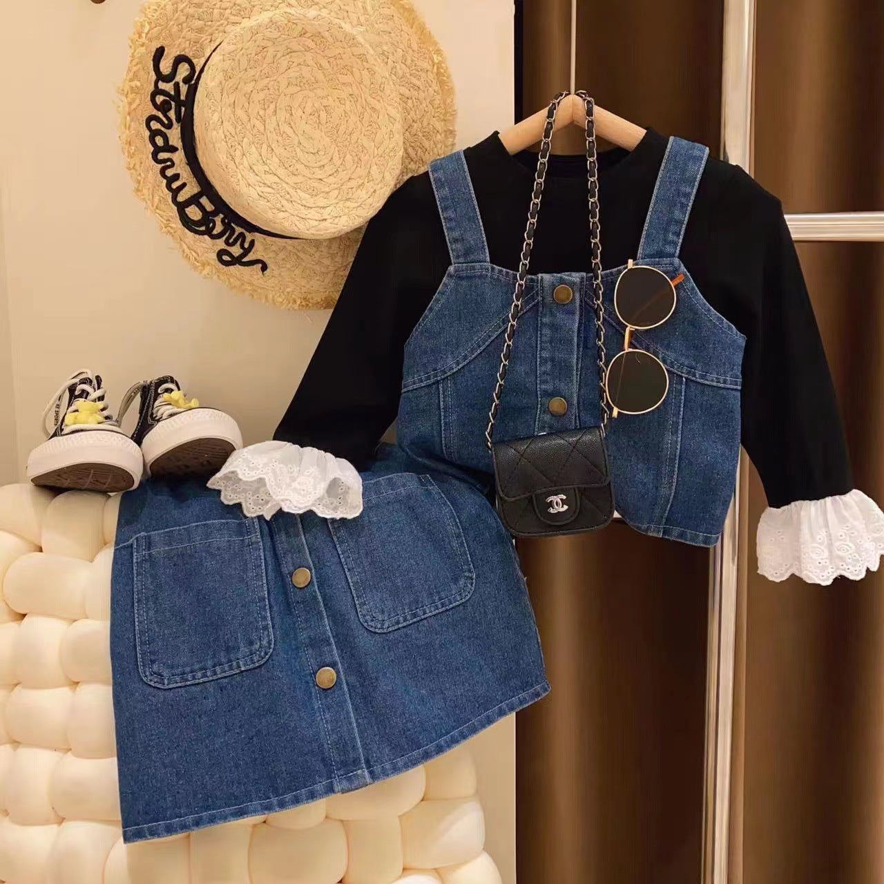 Women's Children's Set Jeans Buttons