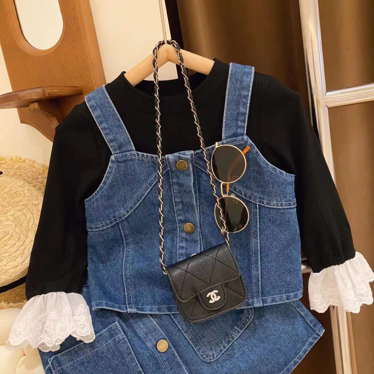 Women's Children's Set Jeans Buttons