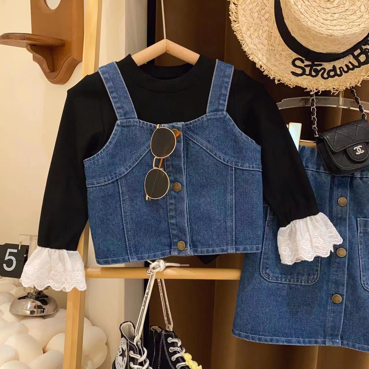 Women's Children's Set Jeans Buttons