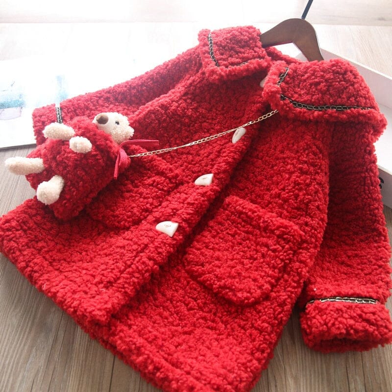 Women's Children's Wool Coat Teddy Bear Bag