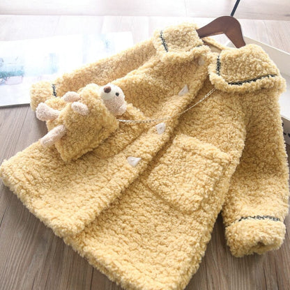 Women's Children's Wool Coat Teddy Bear Bag