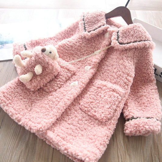 Women's Children's Wool Coat Teddy Bear Bag