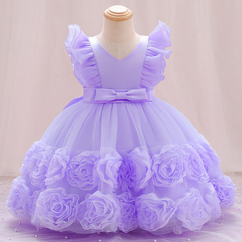 Children's Party Dress Flowers Bow