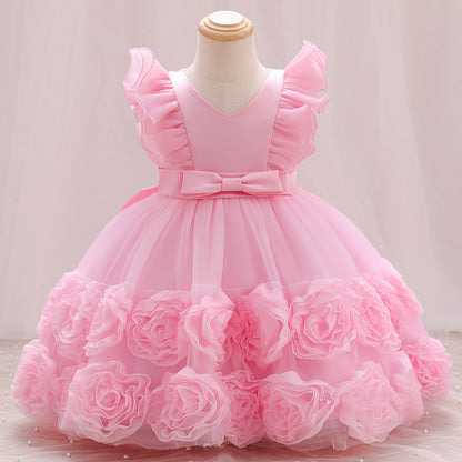 Children's Party Dress Flowers Bow