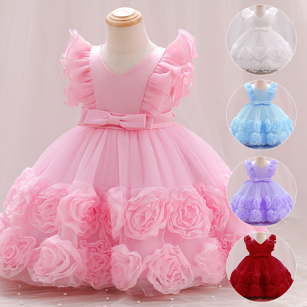 Children's Party Dress Flowers Bow