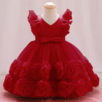 Children's Party Dress Flowers Bow